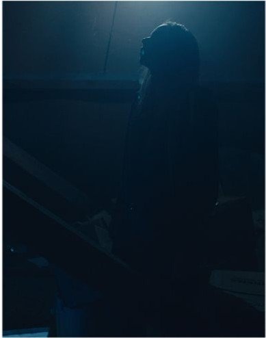 Maddy silhouetted in the dark, cold attic